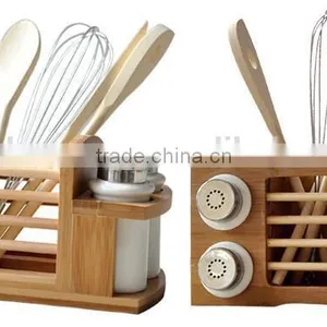 Functional Bamboo Spice Rack Set With Ceramic Jar thumbnail-1