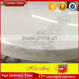 White Calacatta Gold Marble Surface Quartz Stone Round Dining Table Top thumbnail-3