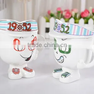 Promotional Gift Navy Ceramic Water Tea Milk Coffee Cup Mug With Handle and Lid thumbnail-2