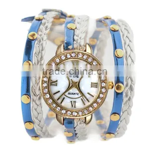 Wholesale Crystal Around Leather Strap Ladies Bracelet Watch Ladies Bracelet Wrist Watch thumbnail-1
