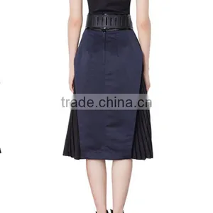 2015 Autumn Garment Direct Manufacturer Latest Fashion Unigue Design European Style Lady Long Pleated Skirt thumbnail-3