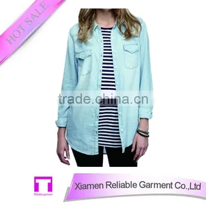 Cotton Denim Blouse With Pocket for Women thumbnail-1
