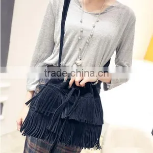 Small Bucket Women Tote Bag 2016 High Quality Tassels Genuine Leather Bag Women Messenger Bags Famous thumbnail-4
