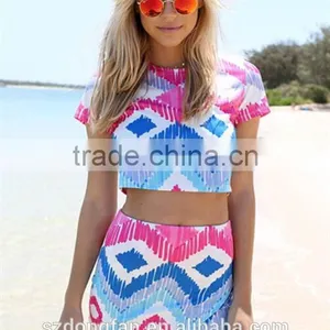 Wholesale Women Clothing Set Sexy 2 Piece Set Women Dress Women Swimsuit Crop Top and Skirt Set Hit Color Irregular Skirt Suits thumbnail-1