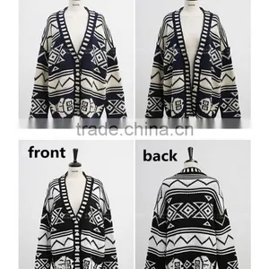 Spring Smiles Spring and Autumn Wear New Arrival Britpop Contrast Color Loose Thick Knit Sweater Women Coat thumbnail-6
