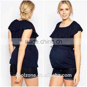 Regular Fit Lightweight Fabric Self-tie Belt Maternity Tee Wholesale Maternity Clothes thumbnail-1