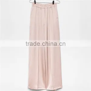 Casual Loose Wide Leg Tall Sateen Pink Slacks Pink Dress Pants Womens thumbnail-5