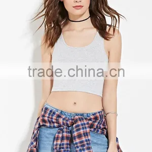 2016 China Manufacturer OEM Design Plain Dyed Cotton Summer Fashion Sleeveless Ladies Tops Images thumbnail-4