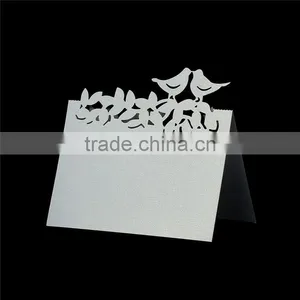 Paper Wedding Party Name Place Cards Flower & Love Birds Hollow Light Golden Glitter thumbnail-1