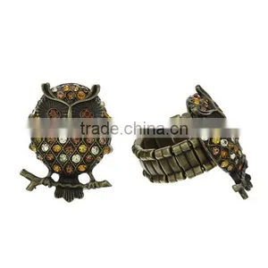 Antique Bronze Yellow Orange Coffee Rhinestone Elastic Stretch Owl Halloween Rings 19.1mm(US 9) thumbnail-1