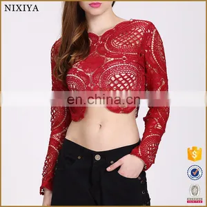 2016 Summer Latest Top Designs For Women Sexy Lace Crop Top thumbnail-1