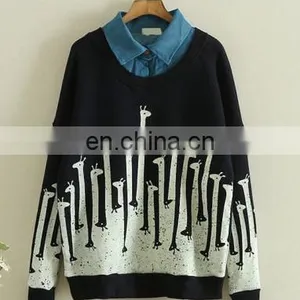 2017 Autumn Wholesale Long Sleeve Cotton Woven Jean Collar Women Sweatshirt thumbnail-2