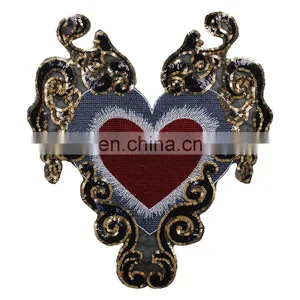 Cheap Beaded Gold Sequin Heart Patches Embroidery Badges thumbnail-1