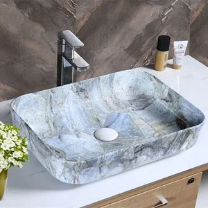 Bathroom Apartment Tabletop Installtion Oval Ceramic Colored no Hole Wash Hand Basin Sink From Chaozhou Manufacturer thumbnail-3