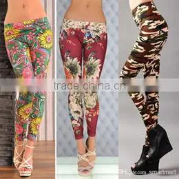 Women Sexy Floral Print High Elastic Skinny Leggings Milk Silk Slim Capris Pants Velvet Stylish Western Fashion Winter Legging P thumbnail-1