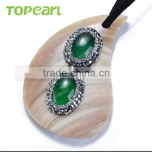 Topearl Jewelry Fashionable White Shell Pendant Rhinestones Clay Pave Green Agate Stone Pendant Designs for Women SPD07 thumbnail-4