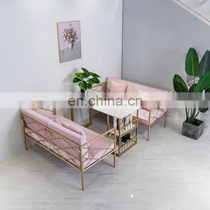 Beauty Salon Station Waiting Sofa Barber Shop Reception Couch Velvet Waiting Chair thumbnail-3