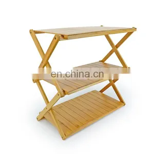 Custom Foldable 3 4 Tiers Bamboo Tiers Shoe Rack Shoe Shelf Storage Organizer Indoor Living Room thumbnail-2