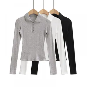 Hot Girl American T-shirt 2025 Pure Lust Style Slim Solid Colour POLO Collar Micro Transparent Shoulder Top thumbnail-1