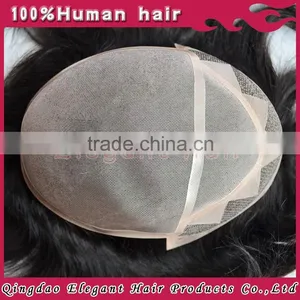 2015 Qingdao Hairpiece Factory Unprocessed Bleach Knots Full Swiss Lace India Hair Men Toupee thumbnail-5