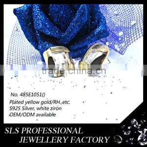 2015 Fashion Winter Latest Design 925 Sterling Silver Yellow Gold Plate Square White CZ Micro Pave Setting Earrings for Women thumbnail-1