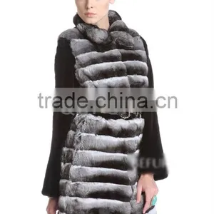 QD23122 High Quality Chinachilla Fur Coat Wit Mink Fur Cashmere Sleeve thumbnail-1
