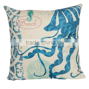 2016 Hot Sale Popular Fashion Home Decorative Conch Printing Linen Cheap Cushion Cover thumbnail-5