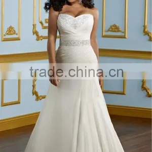 Custom Made Ivory Satin Chiffon Beading Crystal Strapless Mermaid Plus Size Wedding Dress thumbnail-1