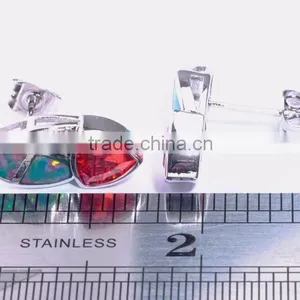 925 Sterling Silver Young Girl Triangle Opal Earring Red Ruby Stone Earring thumbnail-4