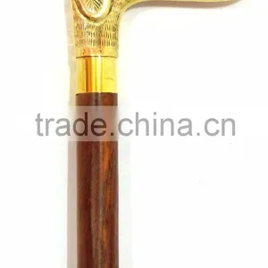 Beautiful Brass Dog Handle Walking Stick/Antique Golden Finishing Handle Walking Stick/Brown Wood Walking Stick Wk1125 thumbnail-1