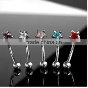 CZ Star Curved Gem Eyebrow Ring thumbnail-1