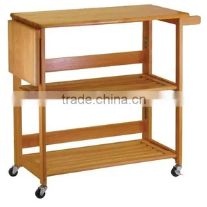 100% Eco-friendly Bamboo Utility Food Cart Foldable Kitchen Cart With Knife Block Kitchen Trolley thumbnail-1