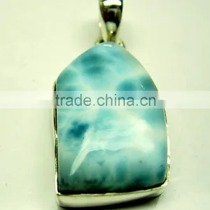 Larimar Uneven Cabochon Gemstone Pendant, 925 Solid Sterling Silver Pendants, Designer Bezel Pendant thumbnail-2