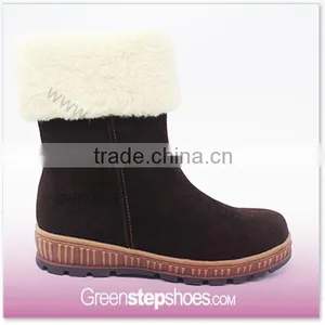 Fur Boots Chocolate Cow Suede Leather Boots Women 2015 thumbnail-1