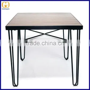 Cafe /restaurant Wooden Round Dining Table, Outdoor Wire Base Wooden Top Table thumbnail-2