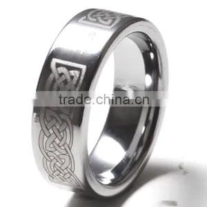 Step Down Edge Shiny Polished Wood Grain Paper Inlay Tungsten Rings thumbnail-4