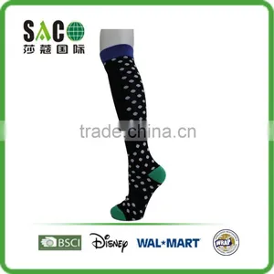 Fancy Navy Cuff White Dots Green Toe and Heel Black Knee High Sports Socks thumbnail-1