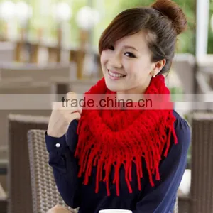 Winter Warm Fashion Women Knitted Tassels Shawl Scarf Candy Color Women Ring Scarf thumbnail-5