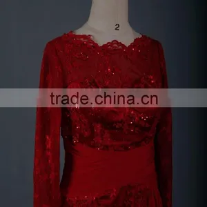 RSE665 Sexu Back Open Keyhole Long Sleeves Wine Red Arabic Patterns Of Lace Evening Dress thumbnail-5