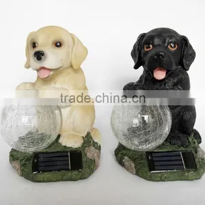 Resin Solar Lighting Dog Figurine With Luminous Glass Ball thumbnail-1