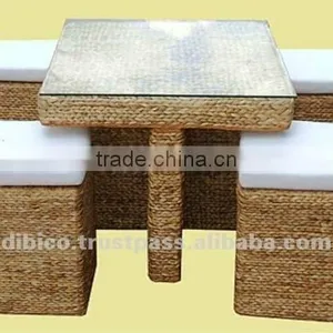 Table and Stool by Wood/rattan/water Hyacinth thumbnail-1
