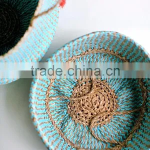 Blue Zigzag Seagrass Baskets/ Foldable Seagrass Laundry Basket thumbnail-1