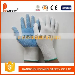 DDSAFETY 2017 13G Bleach Nylon Seamless Knitted Blue PVC Polka Dots Working Gloves thumbnail-1