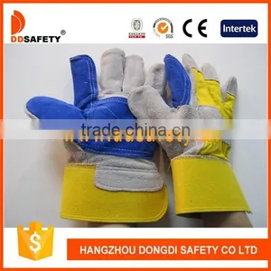 DDSAFETY Double Palm Leather Work Glove With Reinforced Blue Leather Palm thumbnail-1