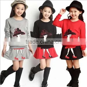 2Pcs/set New Kids Clothes Girls Clothing Sets Baby Girl Cartoon T-shirt Skirt Children Girl Dress Clothes Winter Warm 8-16 Years thumbnail-1