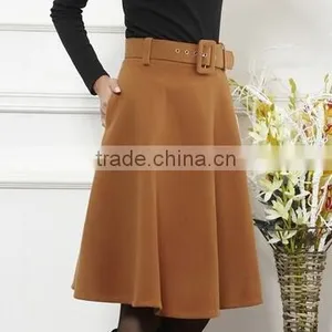New Arrival Autumn Winter Wool Skirt for Women Long Skirt High Waist Pleated Skirts Women thumbnail-3