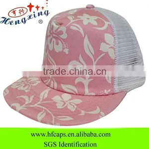 2013 Pattern Floral Pattern Pink 100% Cotton Flat Brim Hawaii 5 Panel Blank Mesh Caps Baseball thumbnail-1