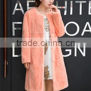 Natural Rabbit Fur Jacket With Belt Women Real Whole Skin Rex Rabbit Fur Overcoat thumbnail-2