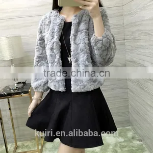 2016 New Genuine Rabbit Fur Coat Fashion Women Short Knitted Slim Coat Jacket Elegant Winter Warm Fur Rabbit Coats thumbnail-6