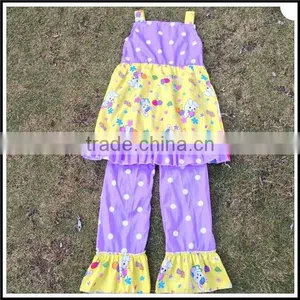 2014 Hot Sale Kids Girl Easter Ruffle Pants Outfit, Girls Easter Bunny Summer Capri Outfit Set, Kids Cotton Checked Cloth Set thumbnail-1